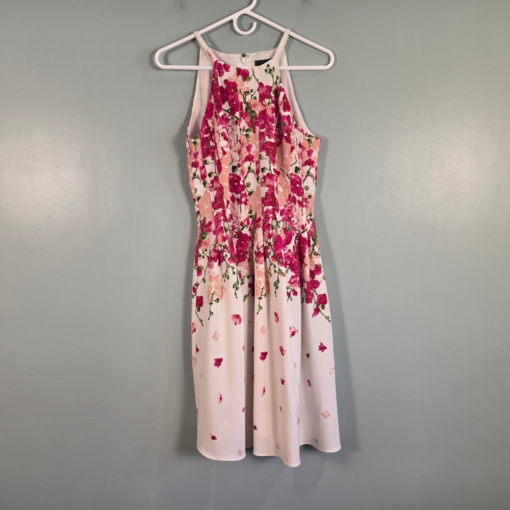 Adrianna Papell Pink Floral Halter Fit & Flare Dress White Size 6